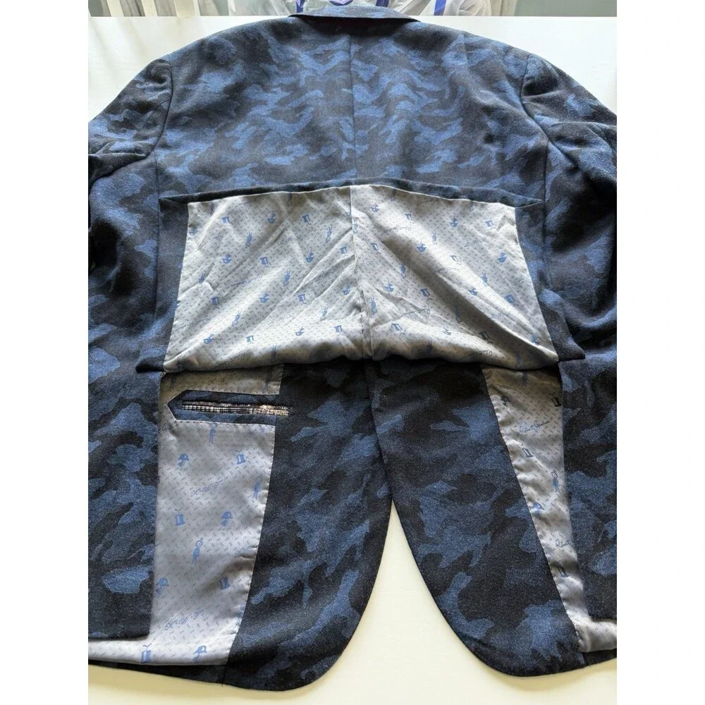 Robert Graham 44-46 Blue Camouflage Wool & Cashmere Blend Flannel Blazer 24X30